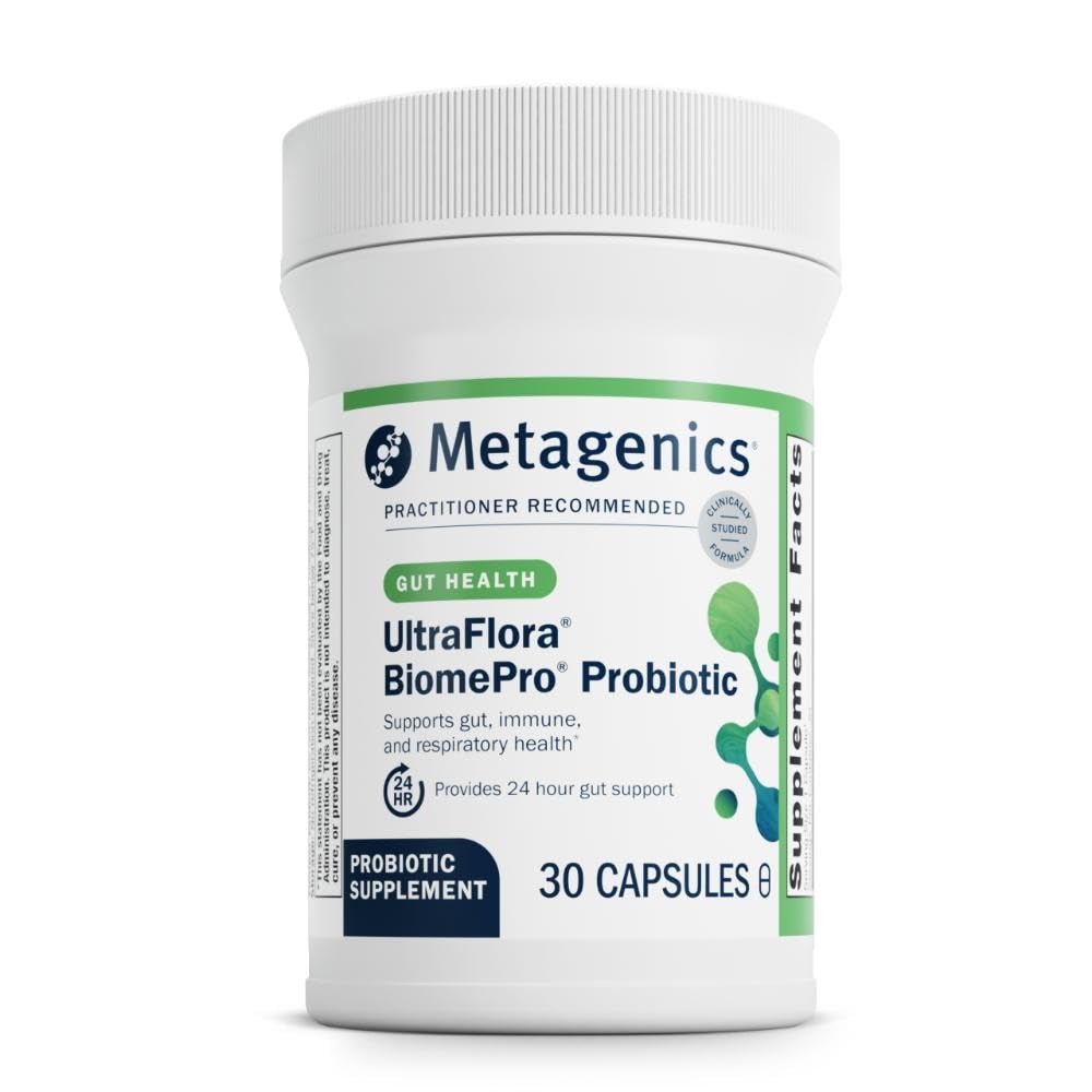 Métagène Supplément probiotique UltraFlora BiomePro - Formule multisouche CFU de 105 milliards avec Lactobacillus Acidophilus - Table-Stable pour la santé digestive, Gut Flora & Immune Support* - 30 Capsules