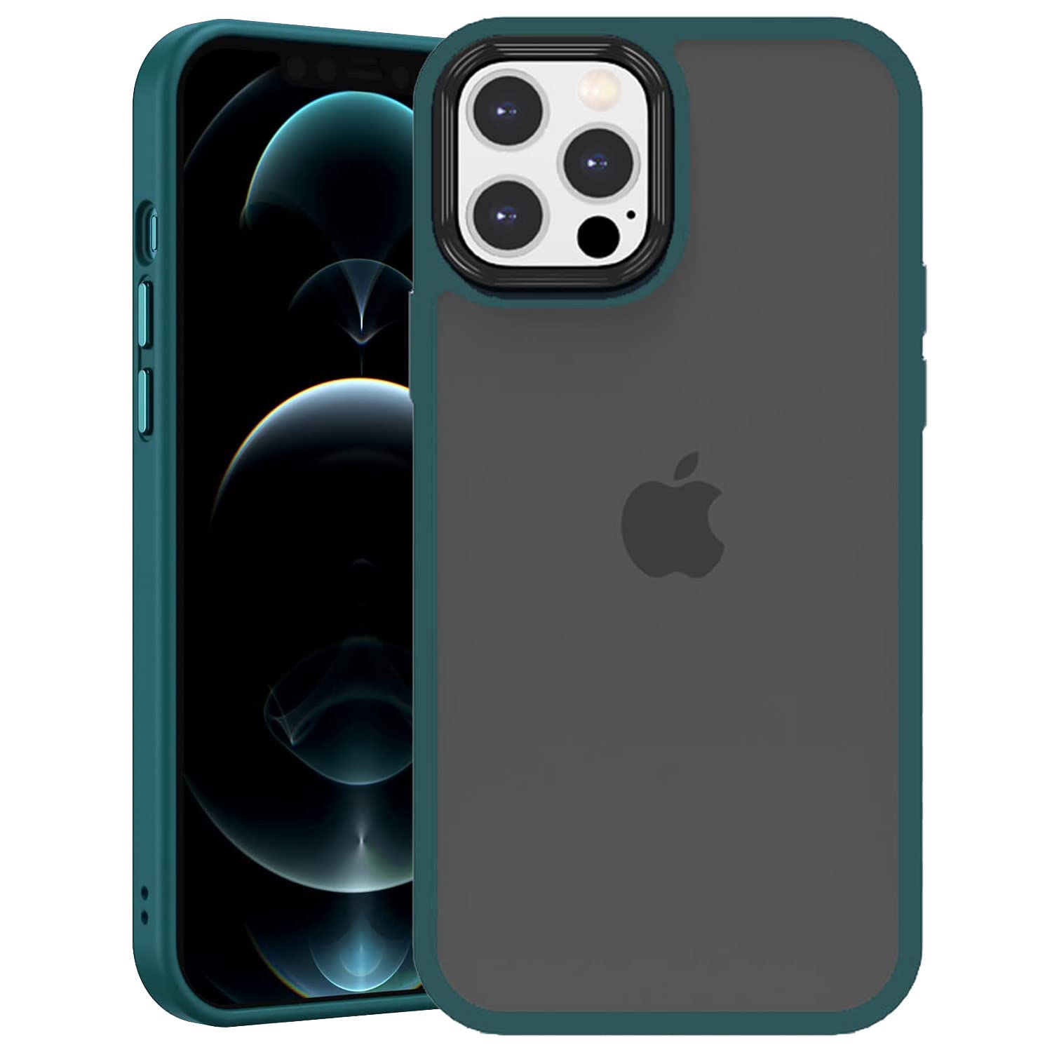 JIML Compatible with iPhone 12 Pro Max Case for Clear Frosted Black PC Back and Soft TPU Bumper Silicone Shockproof Aperture Design Case for iPhone 12 Pro Max (Green)