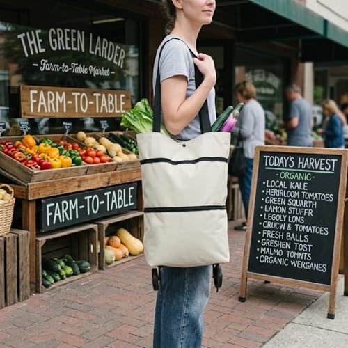 Bolsa de compra plegable con ruedas ajustables, carrito portátil de gran capacidad resistente 5