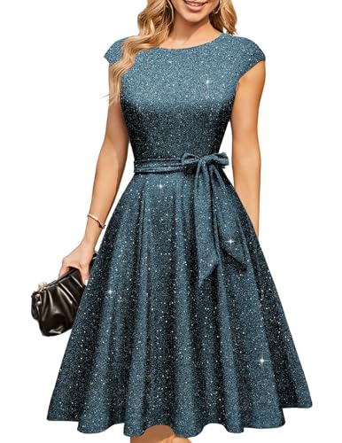 Image of DRESSTELLS Women's Cocktail Dresses, Formal Wedding Guest Modest Church Vintage Tea Party Midi Evening Dress