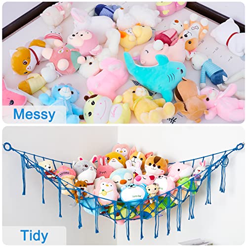 Stuffed Animals Hammock Net Toy Storage Organizer, Unicorn Castle Stuffed Animals Storage Toy Holder Boho Wall Hanging Décor For Nursery Kids Play Room Bedroom,Blue #TOP4