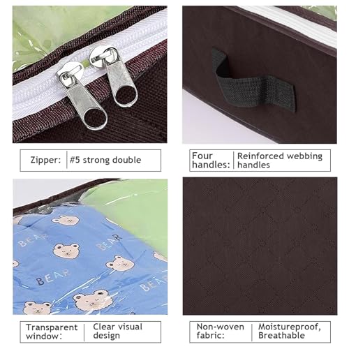 Image of Budding Joy 6 Pack 90L Under bed Storage Containers Organizer Large Capacity Underbed Clothes Storage Bins Organization and Storage Bedroom Foldable Storage Bags with Clear Window Brown | Clothes storage bins foldable storage bags with clear window for blanket, comforter, sweaters, pillows, wrapping paper