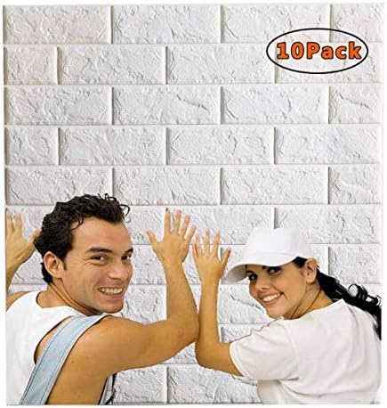 Pannelli adesivi, da parete, 77 cm x 70 cm X 2 mm,10 pezzi, bianco, autoadesivi, 3D, adesivi murali, mattone, impermeabile, in PVC, per camera da letto, soggiorno, cucina, ufficio
