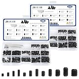 JROUTH 1000pcs Metric + SAE Set Screw Assortment Kit, Internal Hex Drive Cup-Point Allen Screws Set 12.9 Class Alloy Steel Grub Screw (M3-M8, 1/8'-40 to 5/16'-18)