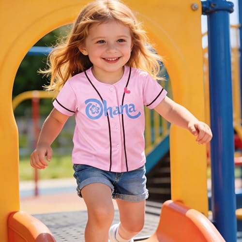 Image of Hawaiian Baseball Jersey for Toddler Girls Summer Vacation Theme Park Outfit Short Sleeve Button Down Shirt