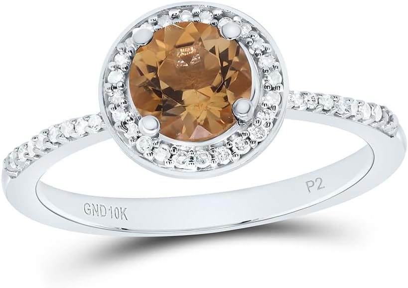 Jewels By Lux 10Kt Yellow or White Gold 1/8 Ctw Natural Diamond 6MM Round Citrine Synthetic Ring, Womens Size: 5-9