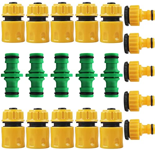 CL-Link 20 Piece Hose Connector Set 5x 1/2 Zoll Quick Hose Connectors 10x 1/2 oder 3/4 Zoll Double Plug Hose Coupling 5x 1/2 oder 3/4 Zoll Tap Hose Connector for Garden and Home Tap