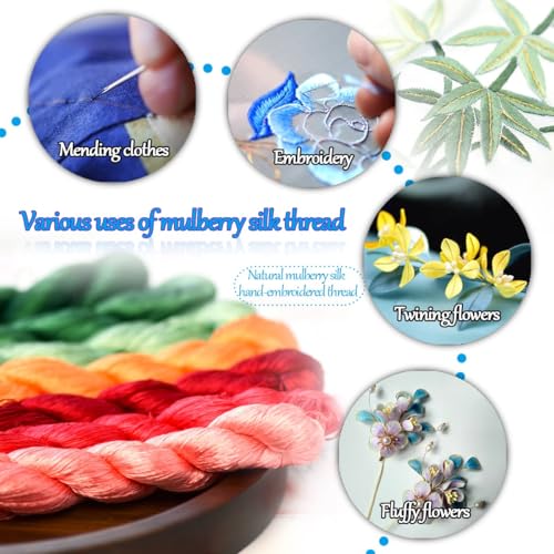 Image of Mulberry Silk Floss Embroidery Thread Floss-Cross Stitch Threads China Silk Woven Jewelry Threads DIY Sewing Kits (14)