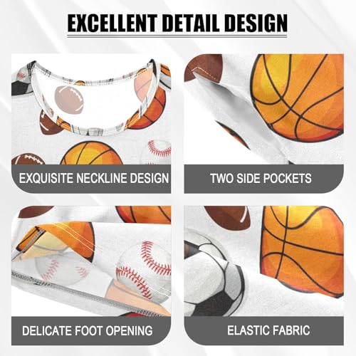 Sports Ball White Pajama Set Short Sleeve PJS 2 Piece Summer Pajamas Shorts Sets Cotton 5Y4