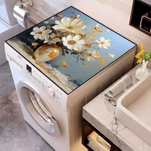 Highdi 2pc Housse de Protection pour Machine à Laver Top, Esthétique Coussin de Machine à Laver Antidérapant Housse de Machine à Laver pour Machine à Laver Ou Sèche-Linge (Fleur 3,40x50cm)