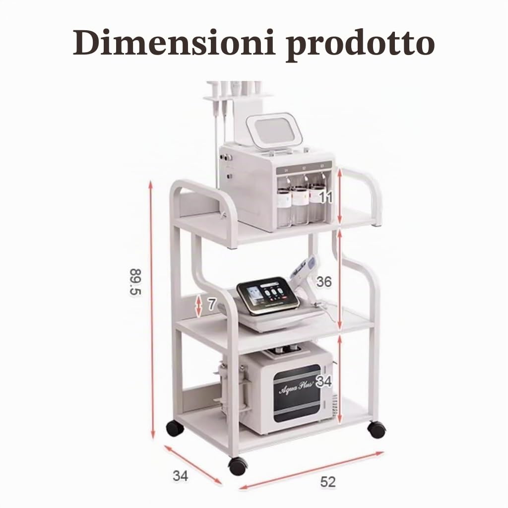 Carrello per estetista con ruote, carrello mobile per salone di bellezza, a 3 ripiani, per estetista (oro)