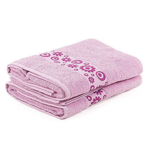 Go West Floral Jacquard Bath Towels – Light Pink, Pack of 2, Extra Large 70x150 cm, 500 GSM Combed Cotton, Soft & Highly Absorbent