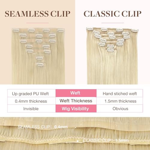 Image of GOO GOO Clip in Hair Extensions Real Human Hair, Remy Human Hair Extensions Clip ins for Women, Natural Human Hair, 14inch 130g 9Pcs, 60A Platinum Blonde