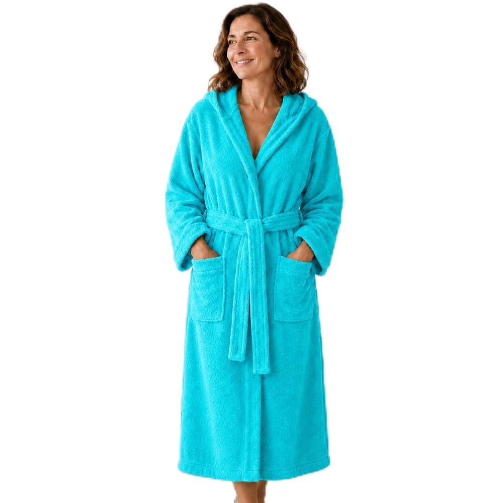 SABANALIA Peignoir unisexe en tissu éponge avec capuche, 420 g/m², 100% coton, double poche, disponible en plusieurs tailles et couleurs, ceinture ajustable, haute capacité d'absorption