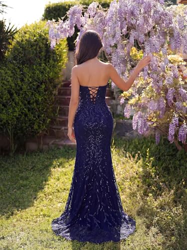 Image of Evening Gowns Dresses for Women Formal Wedding Guest Cocktail Sequin Tulle Sexy Off Shoulder Party Floor Length Prom Dress