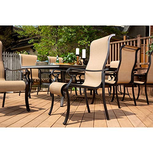 Hanover 9-Piece Brigantine Modern Outdoor Dining Set | 8 Sling-Back Chairs | 60'' X 84'' Cast-Top Table | Weather, Rust, Uv Resistant | For Patio, Deck, Backyard | Tan | Brigdn9Pc #TOP2