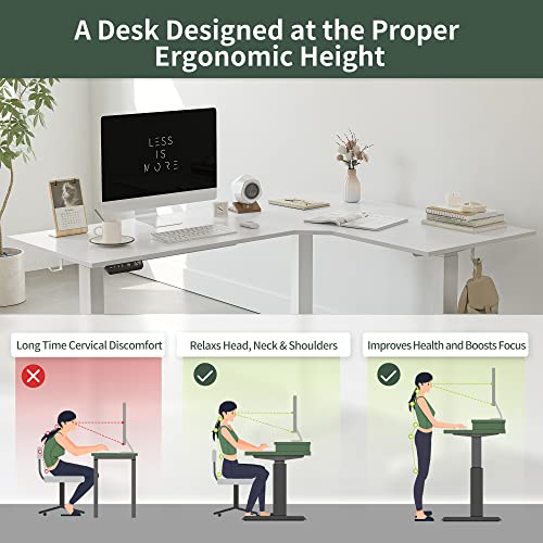 Image of FEZIBO 75 Inches, Supports Over 300lbs, Large L Shaped Standing Desk, Electric Height Adjustable L Shaped Desk, Suitable for Home Office, White Frame /White Top