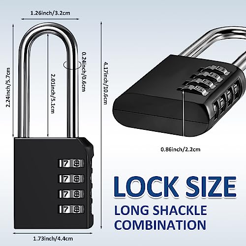 10 Packs Combination Lock For Locker Long Shackle Combination Lockers 4 Digit Combination Padlock Outdoor Waterproof Resettable Combination Locks For Luggage Toolbox Case Storage (Black, Silver) #TOP1