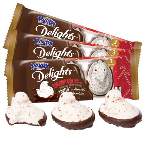Peeps Delights Peppermint Bark Marshmallow Dark Chocolate Dipped Chicks, 1.5 oz, Pack of 3