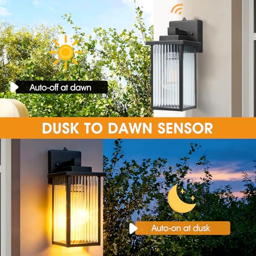 Image of 13 Inch Matte Black Outdoor Wall Light, Dusk to Dawn Waterproof Exterior Light Fixture for Porch, Front Door or Garage