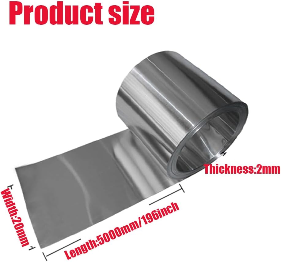 Stainless Steel Foil Roll, Metal Foil Plate,Aluminum Strip - AL Foil Thin Sheet for Laboratory Metal Material Plate,Length 5m,Width 20mm,Thickness 1mm(Width 20mm,Thickness 2mm)