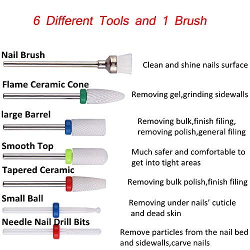 AORAEM Tungsten Carbide Nail Drill Bits Set 7Pcs Acrylic Nail File Drill Bit For Nail Electric Drilling Machine Accessory Manicure Pedicure 3/32" (#2)