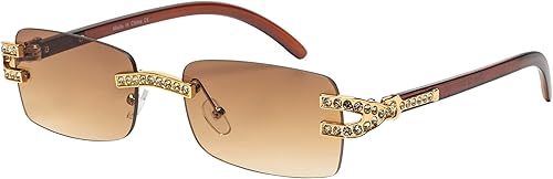 Lentes de sol transparentes sin montura de estilo retro vintage para mujeres y hombres, gafas de lujo, lentes de moda de madera de cristal