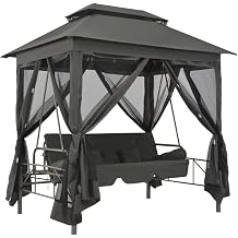 Outdoor Gazebos Patio Swings with Canopy Swings for Adults Outdoor Convertible Swing Bench with Canopy Anthracite 86.6"x63"x94.5" Steel for Deck,Garden,Poolside,Backyard Garden Swing Chair