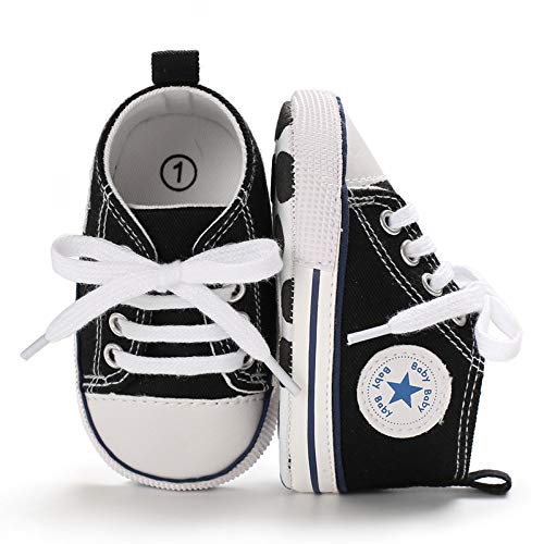 YUESUO Toddler Little Kid Boys and Girls Slip On Canvas Sneakers Toddler First Walk Crib Shoes Black - Thumbnail 6