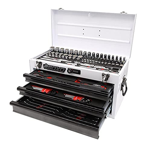 Set de herramientas métricas BOXO 133 piezas con caja metálica miniatura 1