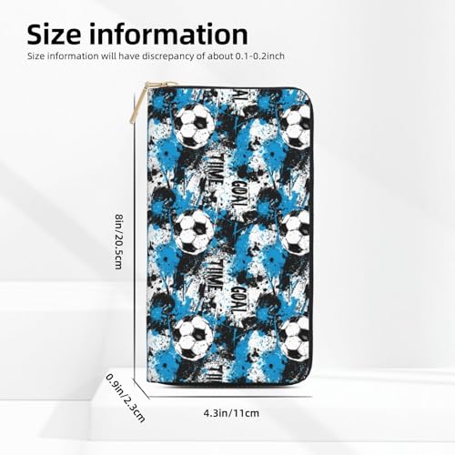 Blue Black Soccer Ball Print Wallet Women, Leather Bifold Multi Card Wallet, Long Purse Women's Wallets2