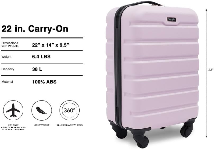 Wrangler 22" Hardside Spinner Carry-On Luggage, Lilac - Image 2