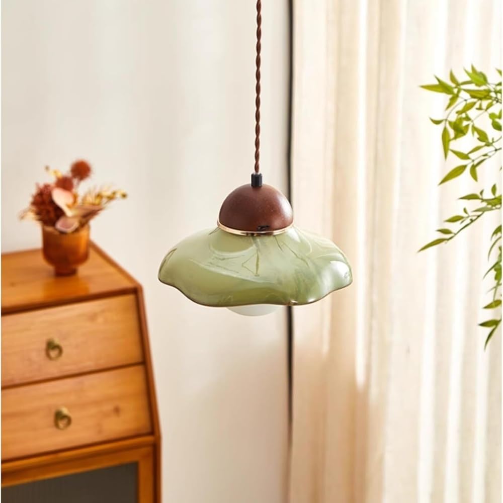Französische Retro-Pendelleuchte aus grüner Keramik im mittelalterlichen Stil, kugelförmige milchweiße Glass-Hängelampe mit verstellbarem Kabel, dekorative Kücheninselleuchten for Schlafzimmer