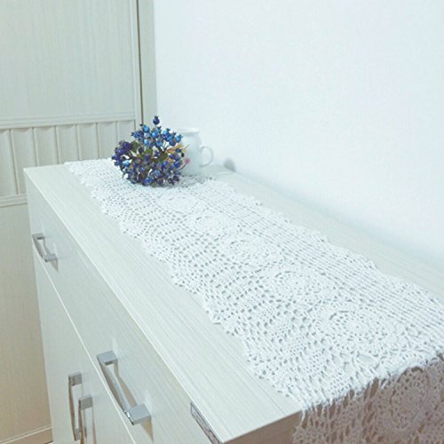 Yazi Handmade Crochet Lace Rectangular Table Runner White Color 11.8"X23.6" #TOP4
