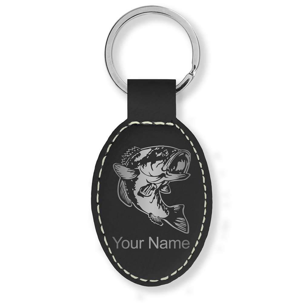 LaserGramLaserGram Oval Keychain, Bass Fish, Personalized Engraving Included (Black with Silver)