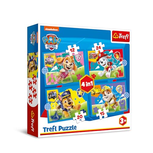 Trefl - Paw Patrol, Chiens Courants - Puzzles 4en1, 4 Puzzles, de 12 à 24 Pièces - Puzzles Colorés avec Personnages de Bande Dessinée, Loisir pour Les Enfants à partir de 3 Ans