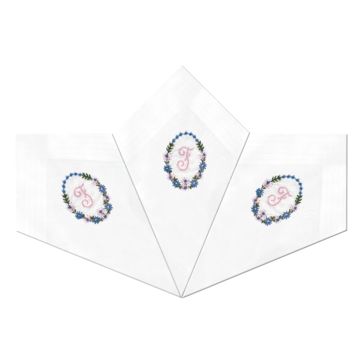 Warwick & Vance Women's White 3 Pack Of / Satin Bordered Handkerchiefs With Floral Embroidered Initials, Letter F