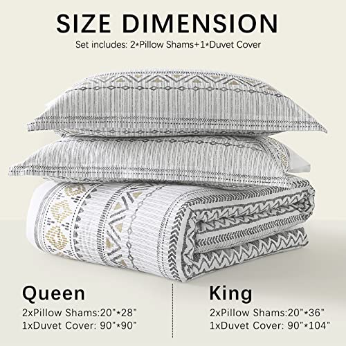 Perhom Boho Duvet Cover King - 100% Cotton King Duvet Cover Size, 3 Pieces Boho Aztec Duvet Cover Set With 1 King Comforter Cover And 2 Pillow Shams For All Season, 104"X90" #TOP5