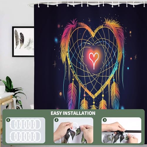 Rideau de douche 150x180 cm polyester imperméable style bohème cœur - 8