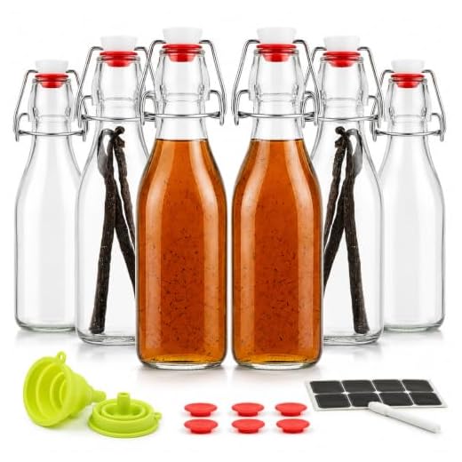 WILLDAN Set of 6-8.5oz Swing Top Glass Bottles - Flip Top Brewing Bottles For Kombucha, Kefir, Vanilla Extract, Beer - Airtight Caps and Leak Proof Lids, Bonus Gaskets and Funnel