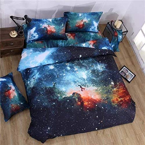 JUWENIN, 3PCs Duvet Cover Sets, 3D Galaxy Printing Themed, Comfortable, Soft Bedding Set (Double, 006)