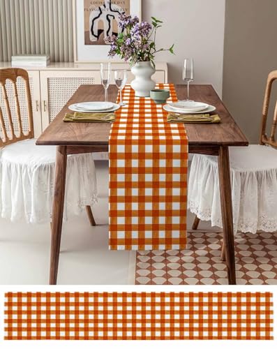 Burnt Orange Checkered Table Runner 108 Inches Long Farmhouse Dress Scarves, Farmhouse Buffalo Plaid Dining Tablerunner for Coffee Table/Kitchen Island/Party Décor, 13" x 108"3