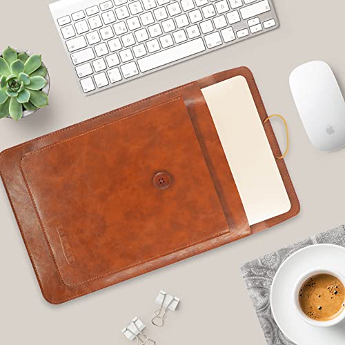 Laptop Sleeve Compatible With 13-14-16 Inch M1 M2 Macbook Pro/Macbook Air/Ipad Air/Ipad Pro, Faux Leather 14In Case, Brown #TOP4