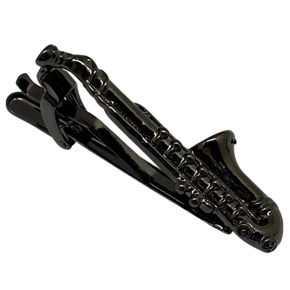 the tie hub Saxophone Gunmetal Tie Bar – Music-Inspired Tie Clip for Men, Formal Wear-picture-5
