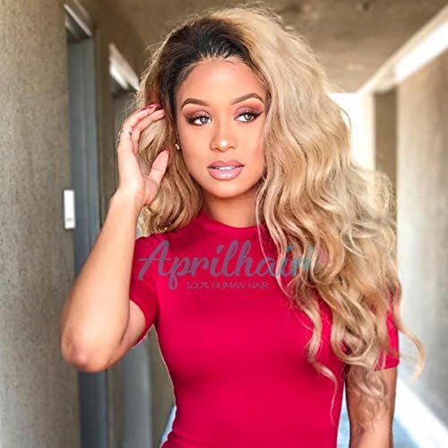 Aprilhair 8A Glueless Lace Front Wig Ombre #1B/27 Honey Blonde Body Wave Brazilian Virgin Human Hair Lace Wig for Black Woman Pre Plucked Full 150% Density