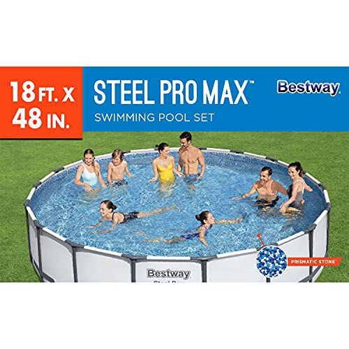 Bestway Steel Pro Max 18 Foot X 48 Inch Round Metal Frame Above Ground Outdoor Swimming Pool Set With 1,000 Filter Pump, Ladder, And Cover #TOP7