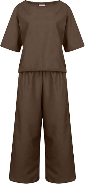 Womens 2 Piece Outfits Summer Linen Sets Short Sleeve V Neck Cropped Top Wide Leg Capris Pants Beach Lounge Sets - 4