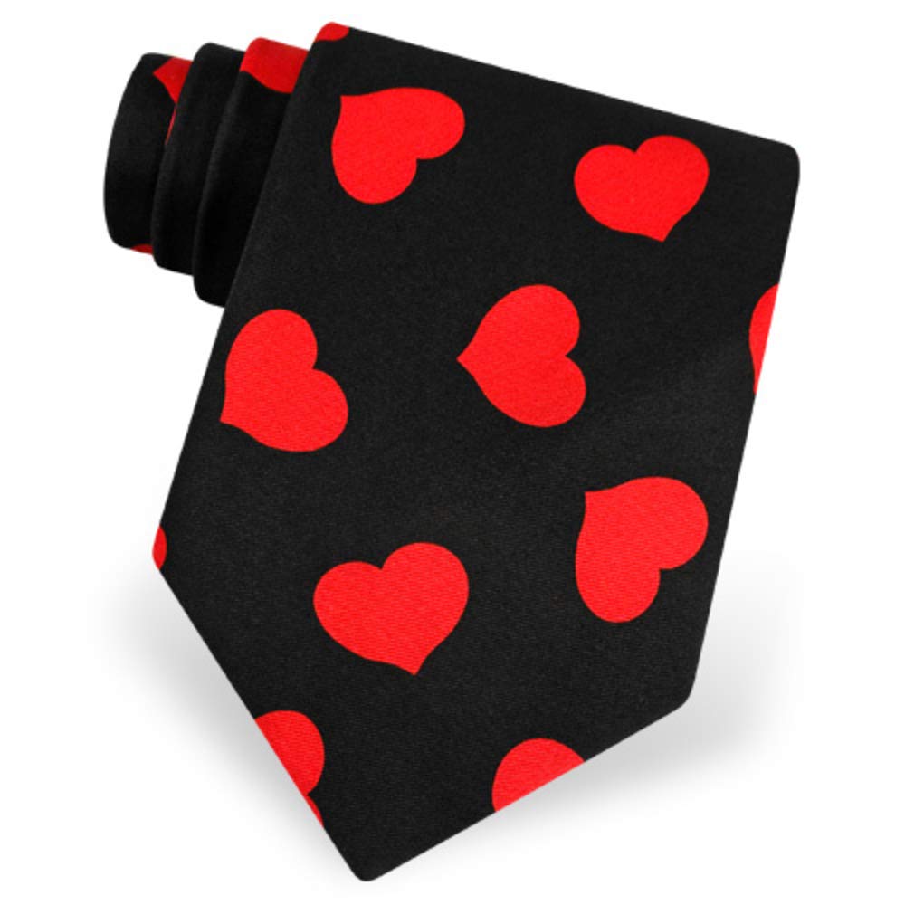 BHHJKK Men's Black With Red Hearts Valentine's Day Necktie Tie Neckwear