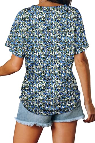 Image of WIHOLL Womens Summer T-Shirts Short Sleeve V Neck Dolman Tops with Side Shirring Loose Fit Shirts Spring Fashion
