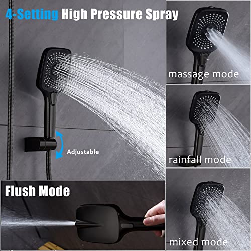 Sunzoe Shower Faucet Set With Tub Spout Matte Black Anti-Scald Pressure Balanced Modern Luxury Wall Mounted 10 Inch Rain Mixer Bathtub Shower Faucet Set Rough-In Valve Body And Trim Kit(Matte Black) #TOP4